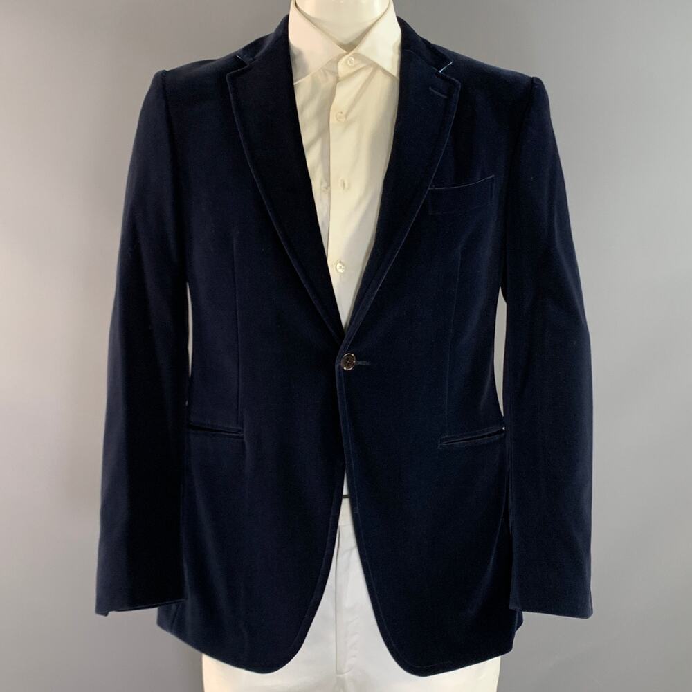 ETRO Chest Size 42 Navy Velvet Cotton Lycra Notch Lapel Sport Coat